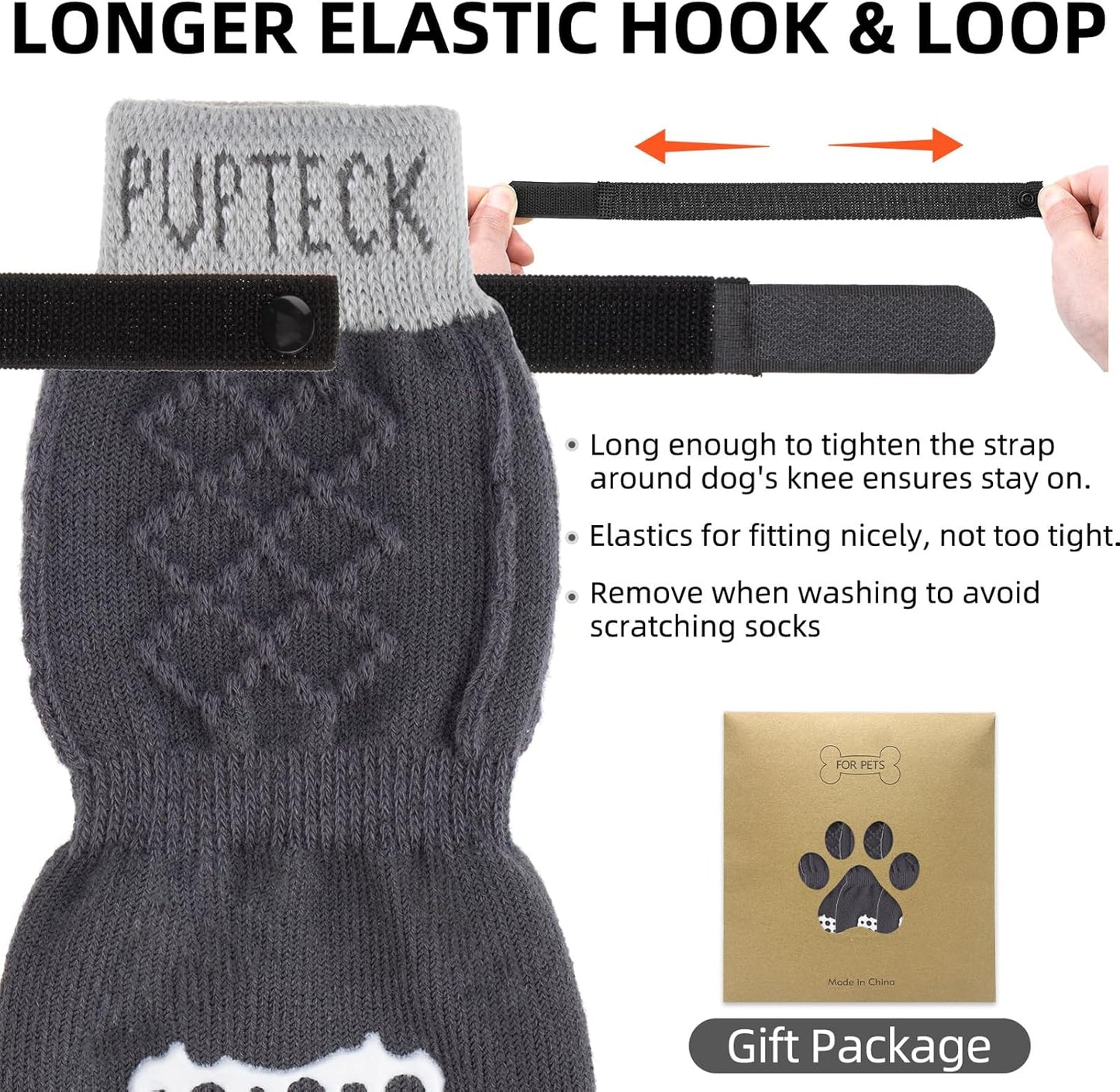 PUPTECK Anti Slip Dog Socks with Double Grippers for Hardwood Floors, Shoes for Hot/Cold Pavement, Boots & Paws Protectors to Prevent Licking, Traction Booties for Senior Small Large Dogs