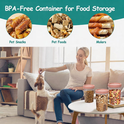 3 Pack Dog Treat Container - Airtight Dog Treat Holder with Lid - Reusable Cat Treat Container - Cute Cat Treat Cookie Container Set - Plastic Pet Dog Cat Food Storage Container