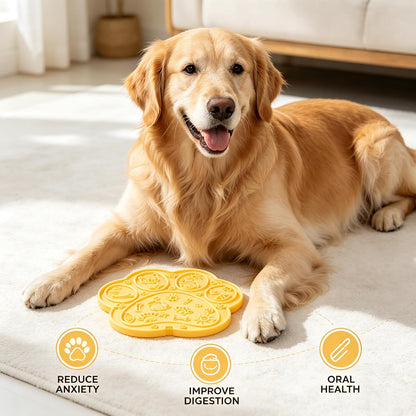 Lick Mat for Dogs, Puppies & Cats - 2 Pack Cat Paw Shaped Slow Feeder Pad, Fun Cartoon Rubber Suction Mat, Yellow & Blue, Easy Clean for Bathing Grooming & Anxiety Relief