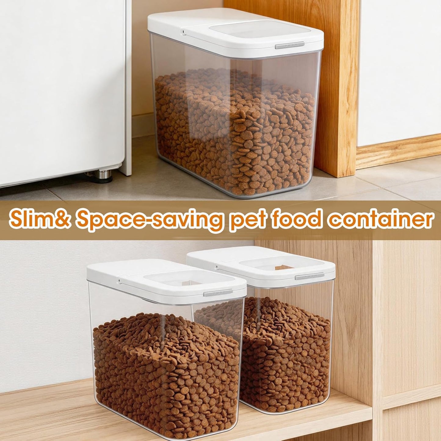 TBMax Dog Cat Food Storage Container 6-8 Lbs with Easy-Carrying Handles, Stackable Pet Food Dog Treat Container with Pop Up Lids, Airtight Food Storage Bin for Kitchen Organization