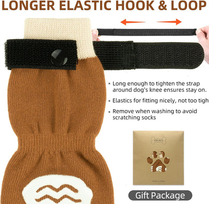 PUPTECK Anti Slip Dog Socks with Double Grippers for Hardwood Floors, Shoes for Hot/Cold Pavement, Boots & Paws Protectors to Prevent Licking, Traction Booties for Senior Small Large Dogs