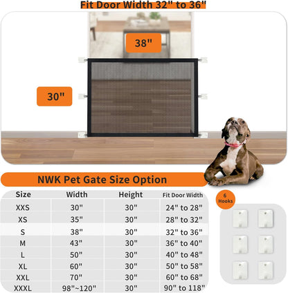 NWK Magic Dog Gate for Stairs Pet Gate for The House Providing a Safe Enclosure for Pets to Play and Rest, 6 Hooks Design (30'' X 43'')
