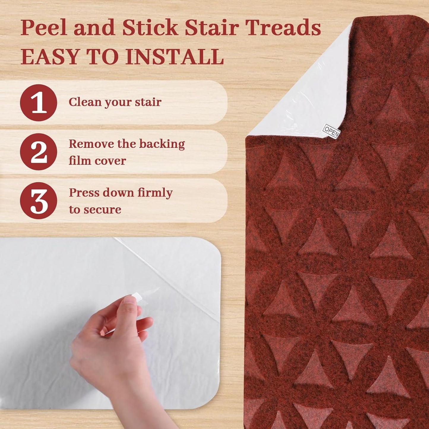 RIOLAND Stair Treads Carpet Non-Slip Indoor Stair Runners for Wooden Steps, Stair Rugs for Kids and Dogs, Set of 15, 8" X 30", Gray