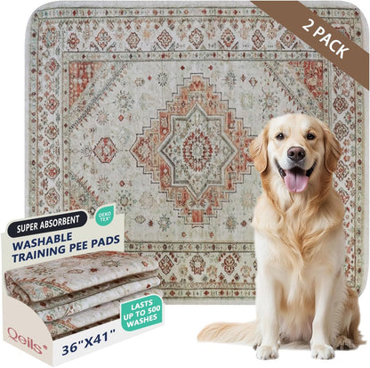 Qeils Washable Pee Pads, Reusable Puppy Pads Super Absorbent Leakproof Dog Training Pads, Non-Slip Wee Wee Pads for Crate, Floor, Potty Pads Feeding Mat Dog Pee 2 Pack 18"x30"