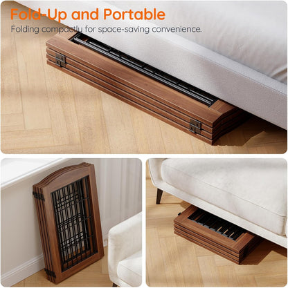 HOOBRO Dog Gate with Door Walk Through, 24.8'' Tall Freestanding Pet Gate with 2 Support Feet, Foldable Dog Fence Indoor, 360° Rotating Hinges, for Doorways, Stairs, Walnut BH85PP03