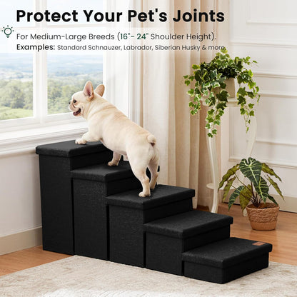 Love's cabin Dog Stairs with Storage 13" H, Foldable Pet Stairs for Small Medium or Large Dogs, Cat Puppy Steps Ramp with Zip up to 150 lbs, Solid Grey, 2 Steps