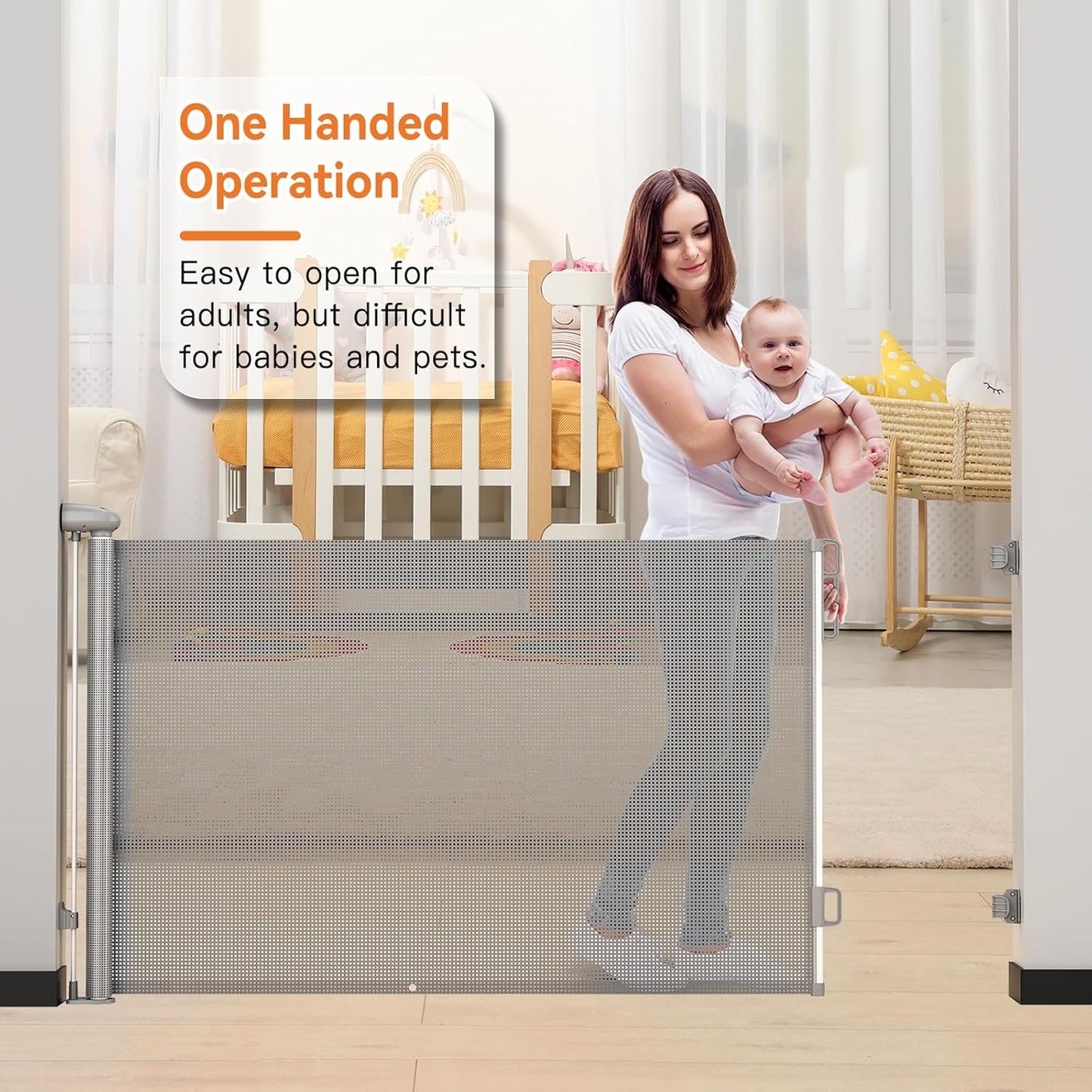 Uamector 138-Inch Extra Wide Retractable Baby Gate & Dog Gate, Reinforced Mesh Safety Gate Adjustable for Large Openings - Stairs, Doorways, Hallways - Indoor/Outdoor Use