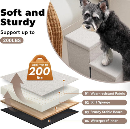 Zerbuger Wider Dog Ramp for High Bed with Storage 18" H, Foldable Dog Stairs for Small Medium Large Older Senior Animal, Sturdy Dog Step for Climbing Bed or Couch, Arthritis-Friendly (Gray, No Condo)