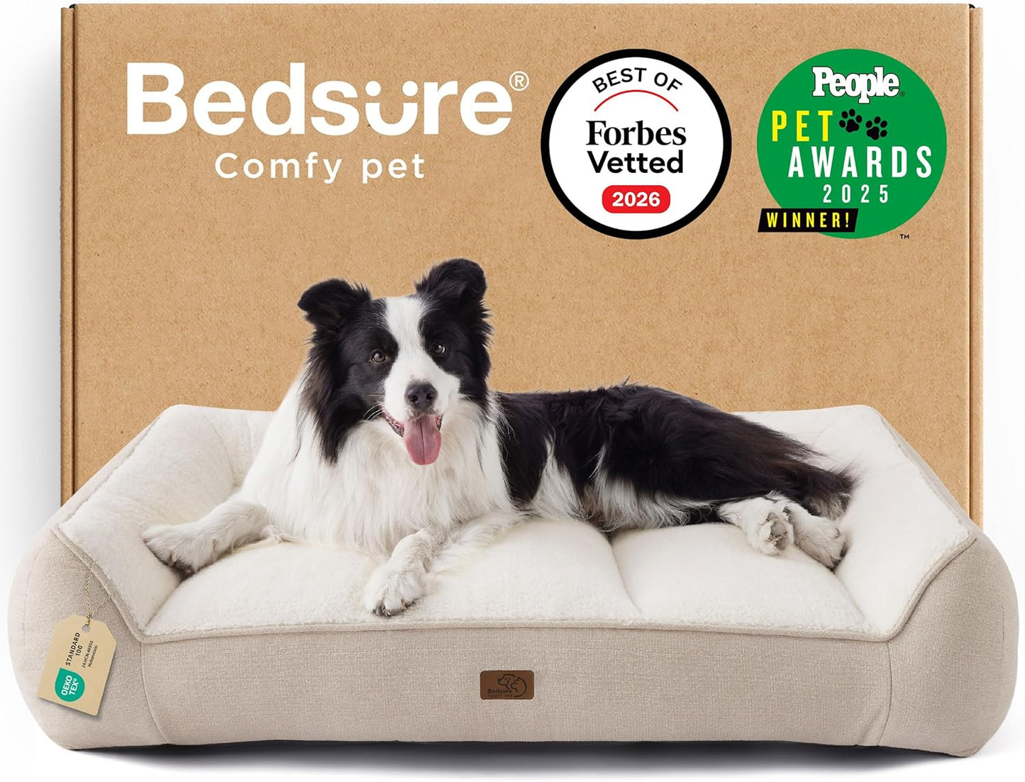 Bedsure SupportMax™ XL Pro Orthopedic Dog Beds Large Sized Dog - Extra Thick Supportive Dogs Couch with Waterproof Washable Cover, Extra Large Comfort Pet Sofa with Sherpa & Nonskid Bottom, Grey, 45"