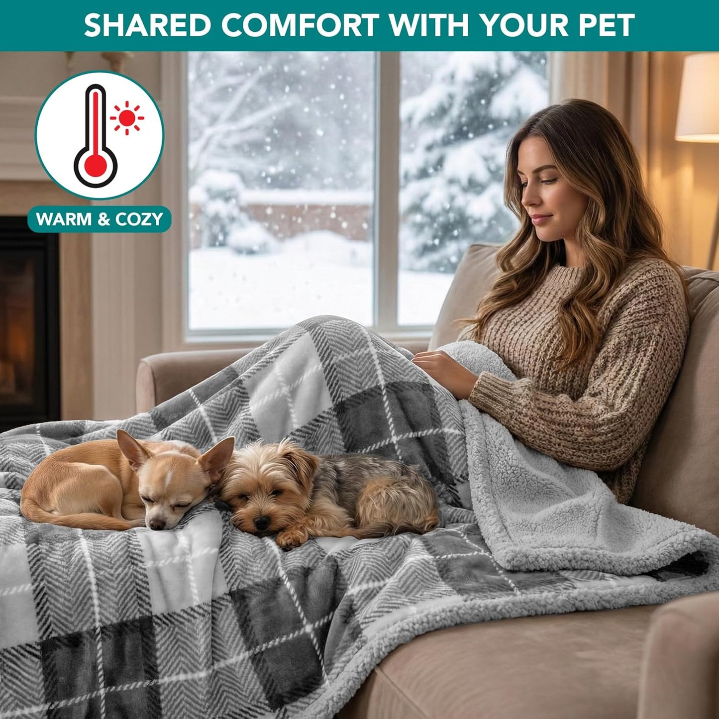 PetAmi Waterproof Dog Blanket for Couch, Large 60x40, Pee Proof Sherpa Fleece Reversible Pet Throw, Furniture Protector for Bed Sofa Kennel, Soft Washable Cover for Medium Dogs Cats, Grey Sherpa