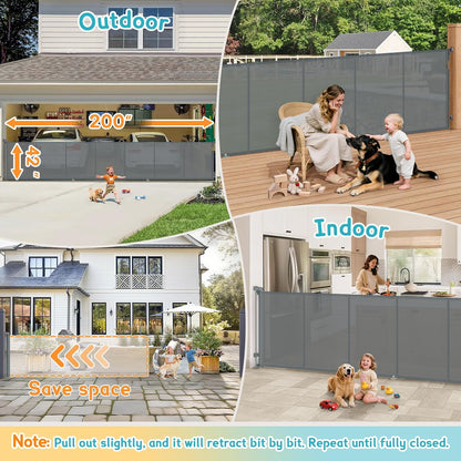 160 Inch Retractable Baby Gates Extra Wide, 42 Inch Extra Tall Retractable Gate, 13 FT Reinforced Retractable Dog Gate with Reinforcement Rod to Prevent Crawling Through, for Doorways, Stairs, Hallway