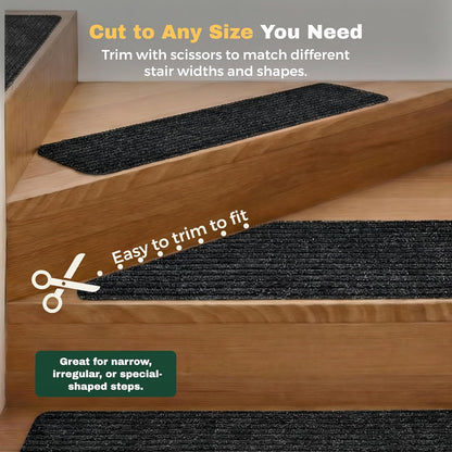 MBIGM 8" X 30" (15 in Pack) Nonslip Carpet Stair Treads Non-Skid Safety Rug Slip Resistant Indoor Runner for Kids Elders & Pets with Reusable Adhesive - Brown - Non Slip Stair Treads Indoor