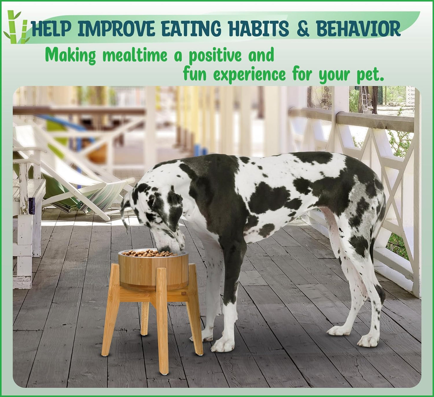 Elevated Slow Feeder Dog Bowls Large Breed - (12-inch-high) - Raised Bowl with Anti-Choking Insert - Stainless Metal and Bamboo