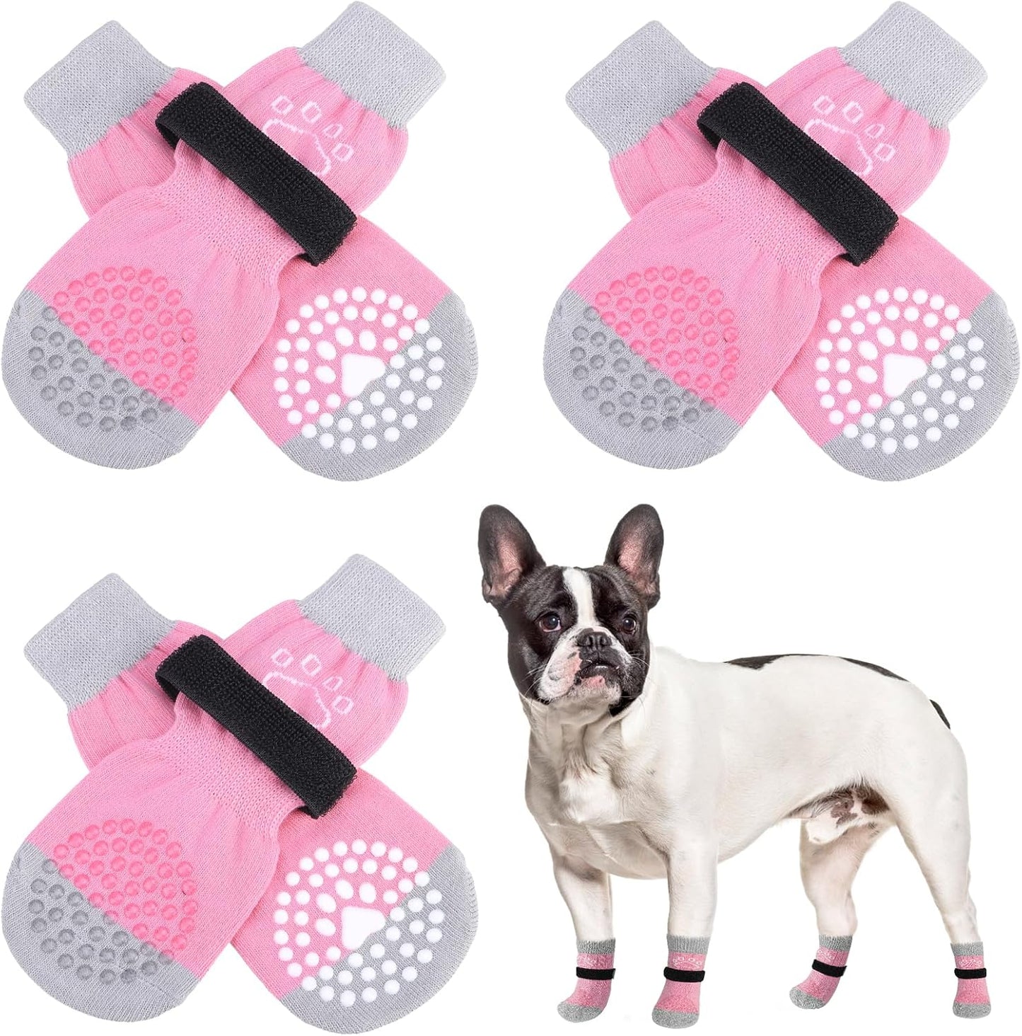 SCENEREAL 6Pcs Anti Slip Dog Socks to Prevent Licking Paws for Hot/Cold Pavement, Dog Grippy Socks for Hardwood Floors, Dog Shoes for Boots & Paw Protectors for Puppy Small Medium Large Senior Dogs