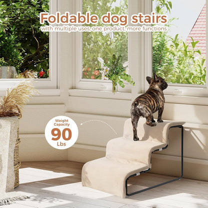 Dog Stairs for Small Dogs and Cats 14" H 3-Step Dog Steps for High Bed Couch and Sofa High-Density Foam Pet Stairs with Supporting Board Pet Steps with Non-Slip Bottom Washable Cover