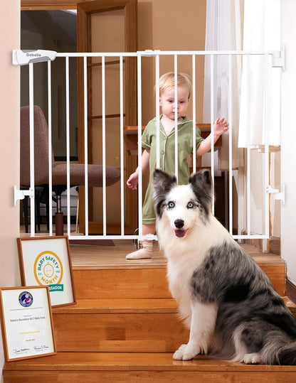 Babelio Baby Gate for Stairs, Kitchen & Doorways, 26-43" W 28" H No Bottom Bar| Easy Installation| One-Handed Operation| Auto-Close| Hardware Mount (Drill Needed) Safety Dog/Pet Gate Indoor (White)