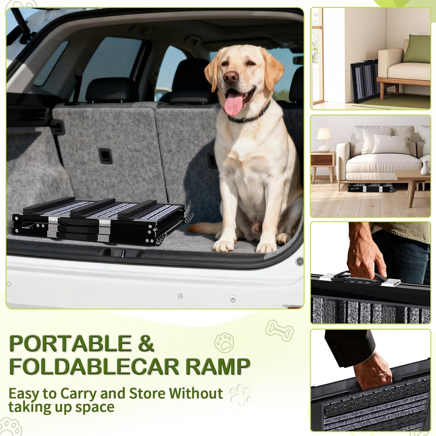 TNELTUEB Adjustable Dog Ramp, Wooden Folding Portable Pet Ramp,Rated for 30 LBS, 32.6" Long and Adjustable from 10" to 19" with Non-Slip Traction Mat, Dog Step for Bed, Couch,Car (55"-Grey)