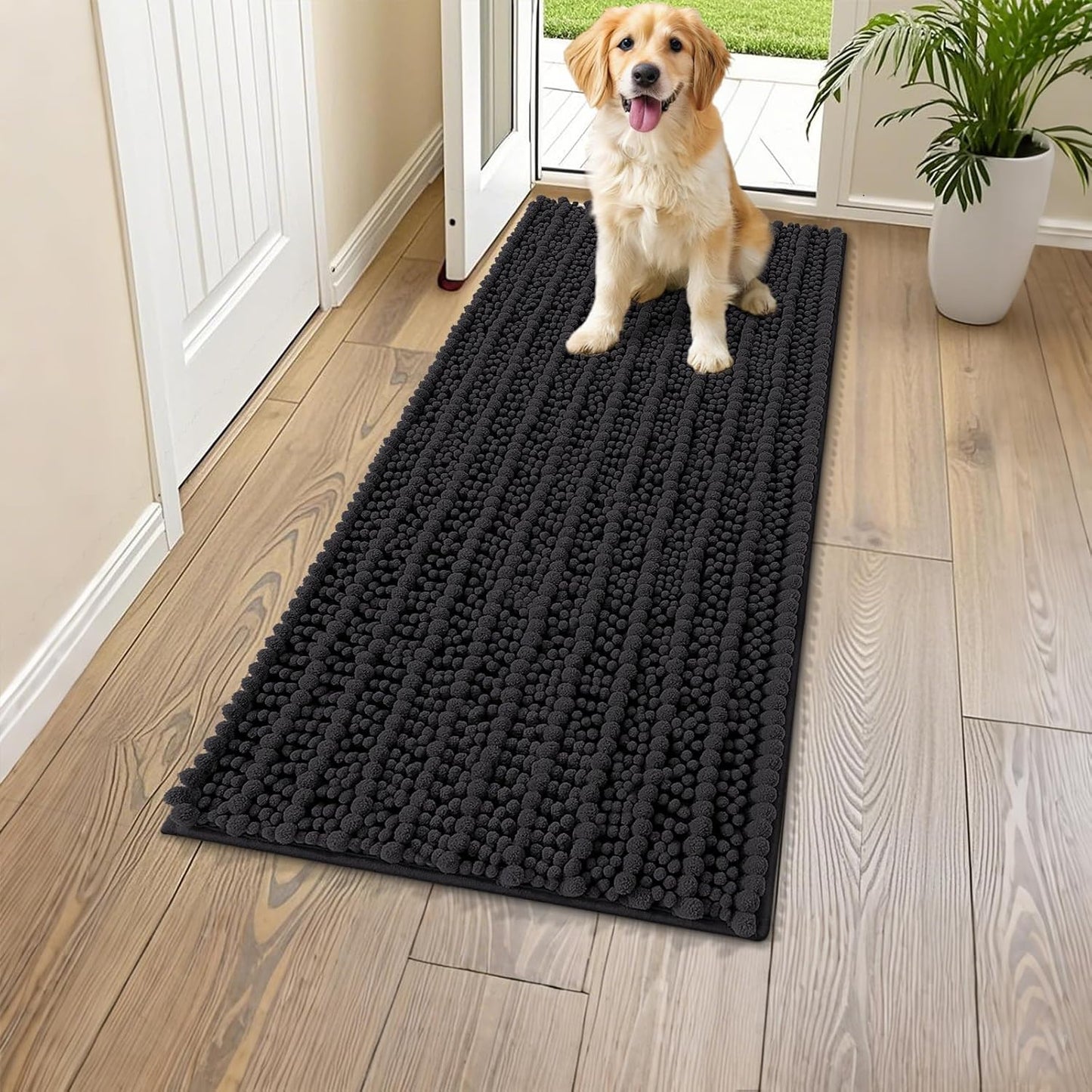 Smiry Dog Door Mat for Muddy Paws 30x20, Extra Soft Absorbent Chenille Doormat, Trap Moisture and Dirt, Non-Slip Machine Washable Front Door Mat for Indoor Entrance Inside Floor, Grey