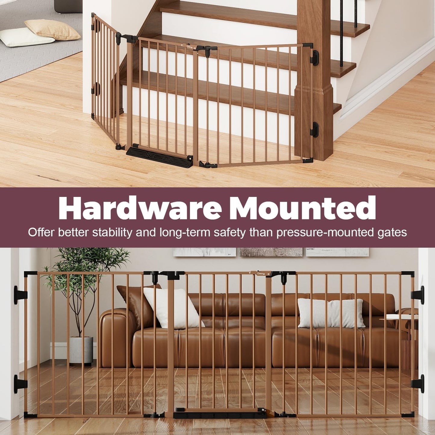 29.4-78" Extra Wide Baby Gate, Long Dog Gates Indoor for Doorways Stairs, Essential Large Safety Gate for Child Toddler with Anti-Trip Pedal, Adjustable Pet Gate, 28" Tall 3 Metal Panels Black