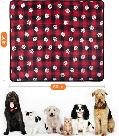 Waterproof Dog Blankets Pet Blanket 50"x60", Soft Fluffy Sofa Car Bed Protector, Reversible Sherpa Fleece Dog Blanket for Large Dogs (Dark Grey-Paws)