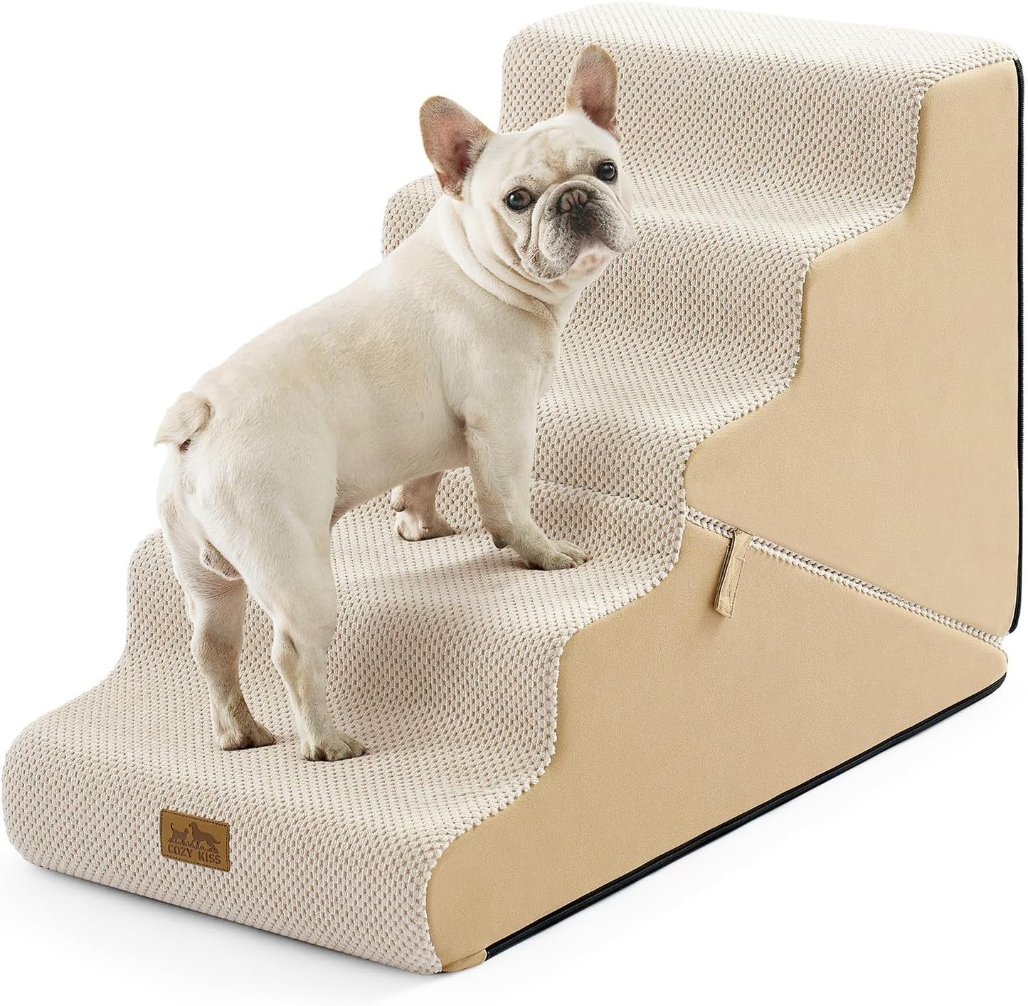 COZY KISS Dog Stairs for Small Dogs, 3-Step 2 in 1 Transformable Pet Stairs for Couch and Bed, 15.7" H Dog Steps for Old Cats, Puppy, Small Dogs (Beige, 17.7x28.3x19.7 in, 4.0)