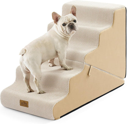 COZY KISS Dog Stairs for Small Dogs, 3-Step 2 in 1 Transformable Pet Stairs for Couch and Bed, 15.7" H Dog Steps for Old Cats, Puppy, Small Dogs (Beige, 17.7x28.3x19.7 in, 4.0)