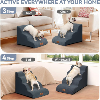 Zerbuger Dog Ramp and Stair for Bed 16" H-20 H,3-Step Cat Stair for Sofa and Chair,4-Step Dog Ramp for High Bed and Window,Durable Nonslip Fabric Cover for Indoor (Purple-20 H, Pet Friendly, 4)