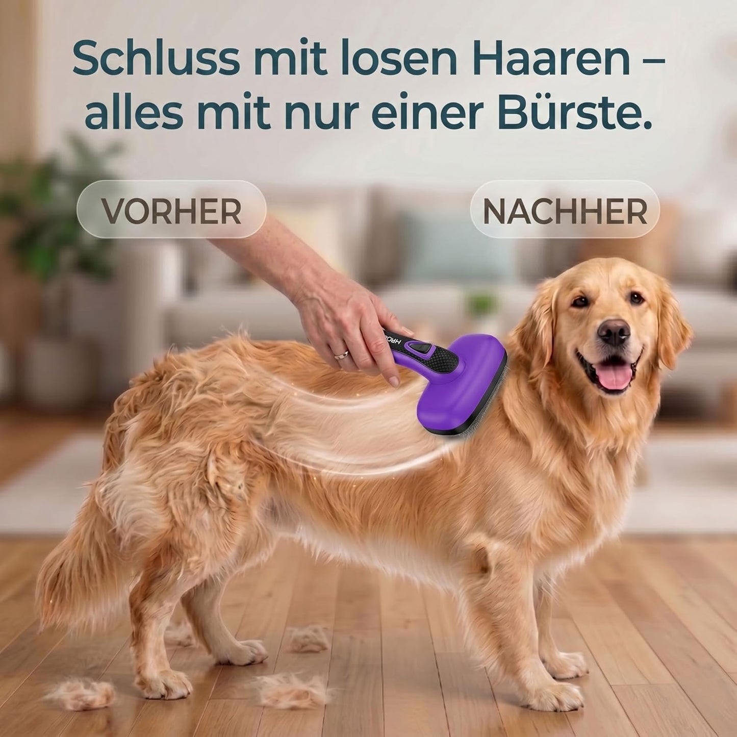 One-Button Self Cleaning Pet Brush for Dogs & Cats, Skin-Friendly Detangling & Shedding Tool for Long and Short Hair, Retractable Grooming Comb, Purple