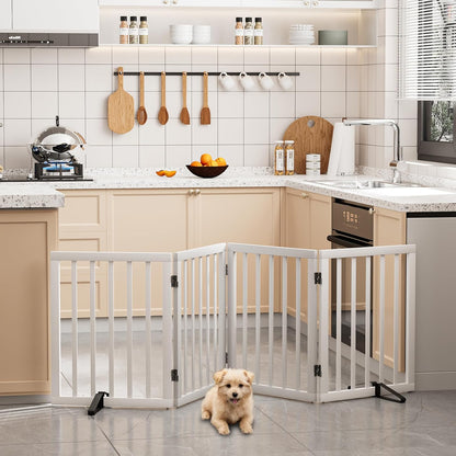 Freestanding Dog Gates Indoor, 3-Panel Pet Gates with 2 Metal Stands and 360° Hinge, 24" H Foldable Dog Gate for Stairs, Doorway, Kitchen, Expands Up to 55" Fully Assembled - Black Walnut