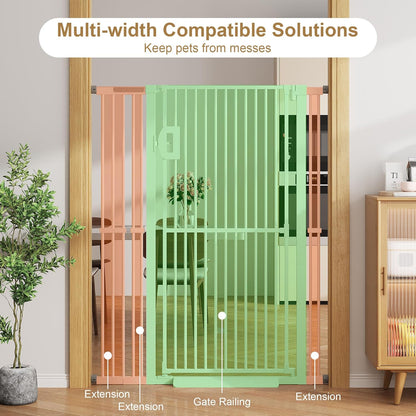Jekriuet 57" Extra Tall Pet Gate, Auto Close Dog Door Pressure Mounted No Drilling for Doorways, Hallways, Stairs, Expandable 27.5"-38.5" Wide, Narrow 1.18" Spacing for Small Dogs & Puppies, Black
