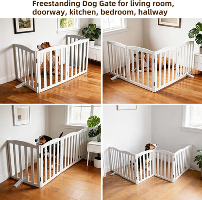 ZJSF Foldable Freestanding Indoor Dog Gate for House Wood White Long Pet Gates Dog Fence for Stairs Puppy Gates for Hallways,Pet Fence, Puppy Gate,Support Feet Included 24 "Height-3 Panels