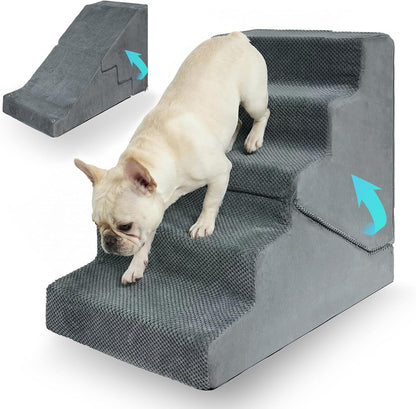 Dog Stairs for Small Dogs, 6-Step Dog Steps for High Bed, High-Density Foam Pet Stairs with Non-Slip Removable Washable Cover to Get on Bed