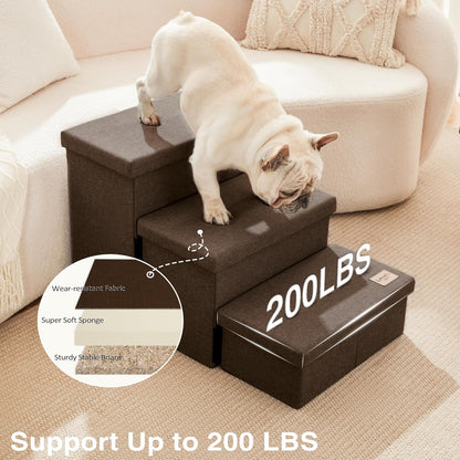 Love's cabin Dog Stairs with Storage 13" H, Foldable Pet Stairs for Small Medium or Large Dogs, Cat Puppy Steps Ramp with Zip up to 150 lbs, Solid Grey, 2 Steps