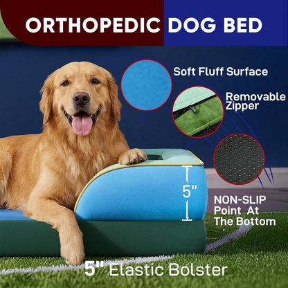 Comfort Expression Orthopedic Dog Bed for Extra Large Dogs 42x30 Inch, Waterproof Egg Crate Foam XL Pet Bed with Removable Bolsters, Dog Couch with Washable Cover & Non-Slip Bottom, Grey - Colors B