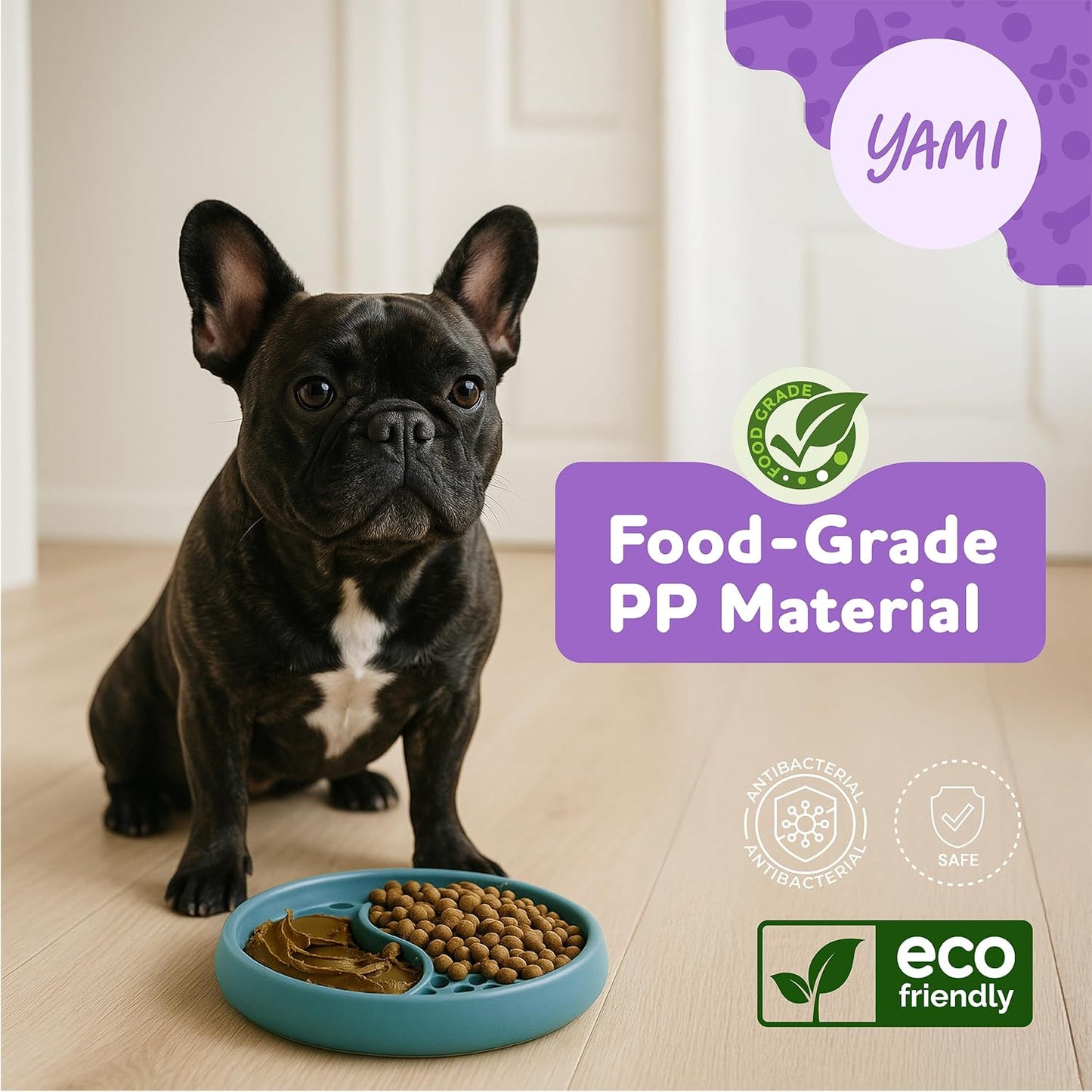 YAMI Dog Lick Bowl, Lick Mat for Dogs, Wet Food Cat Slow Feeder, Freeze Bowl, Enrichment & Puzzle Toy for Anxiety Relief, Food-Grade Silicone, Suction Cups, Dishwasher Fit, for All Breed (Light Gray)