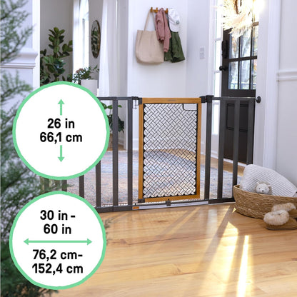Ingenuity Ingenuity Thruway 60XW Series Extra Wide Safety Pet&Baby Gate,30"-60" Wide,26" Tall,Pressure or Hardware Mounted,Install Wall to Wall in Doorway or Stairway–Honey Oak Stained Wood&Metal