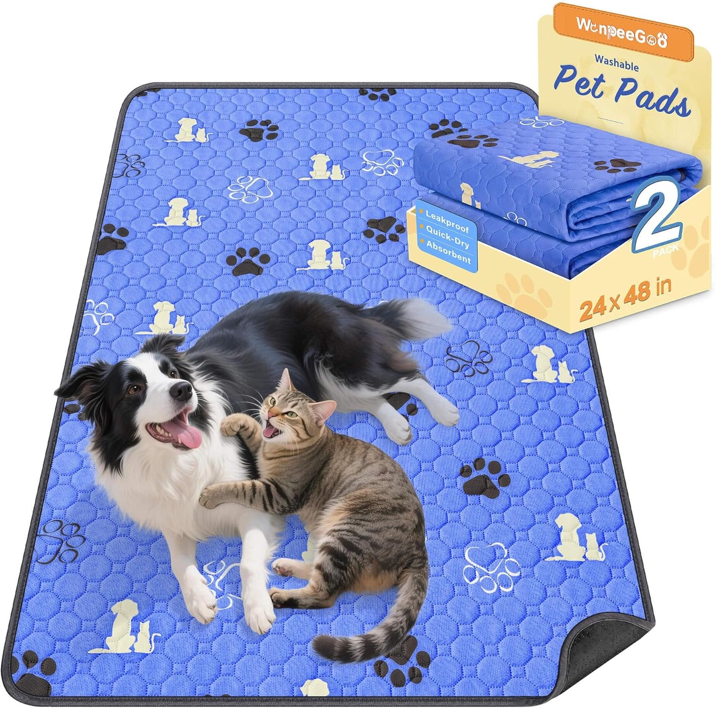 WanpeeGoo Washable Pee Pads for Dogs, 4 Pack Absorbent Reusable Training Dog Pads Pet Puppy Pads, Non-Slip Potty Pads for Whelping, Playpen, Crate, Bed, Grey 18"x24"