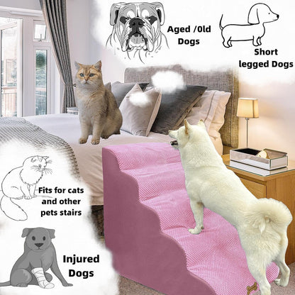 Necrely 4-Step Dog Stairs for High Beds 18-24 Inch Pet Steps 2 3 4 5 Tier Ladder Non-Slip Sturdy Ramp Small Medium Large Dog Steps to Couch Bed Old Dogs Balanced Pet Stairs for Getting on Bed