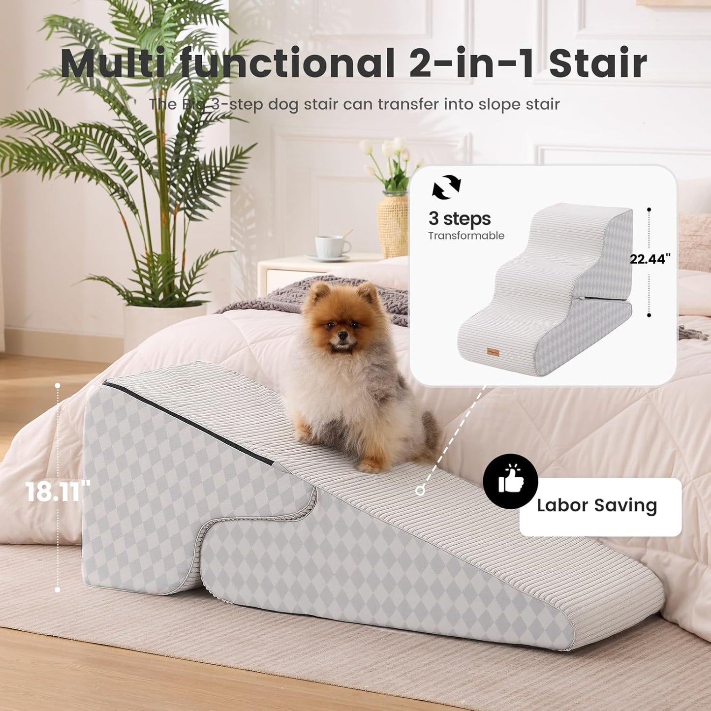 Gardner Pet 4-Step Dog Stairs for Small Dogs 18.5" H, Curved 4-Step Pet Stairs, Dog Steps for High Bed (18-20 in), Couch with Durable Non-Slip Waterproof Fabric Cover and CertiPUR-US Certified Foam