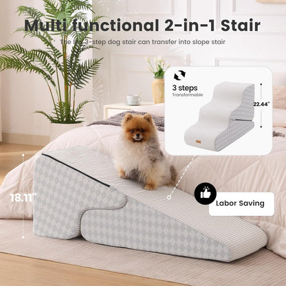 Gardner Pet 4-Step Dog Stairs for Small Dogs 18.5" H, Curved 4-Step Pet Stairs, Dog Steps for High Bed (18-20 in), Couch with Durable Non-Slip Waterproof Fabric Cover and CertiPUR-US Certified Foam