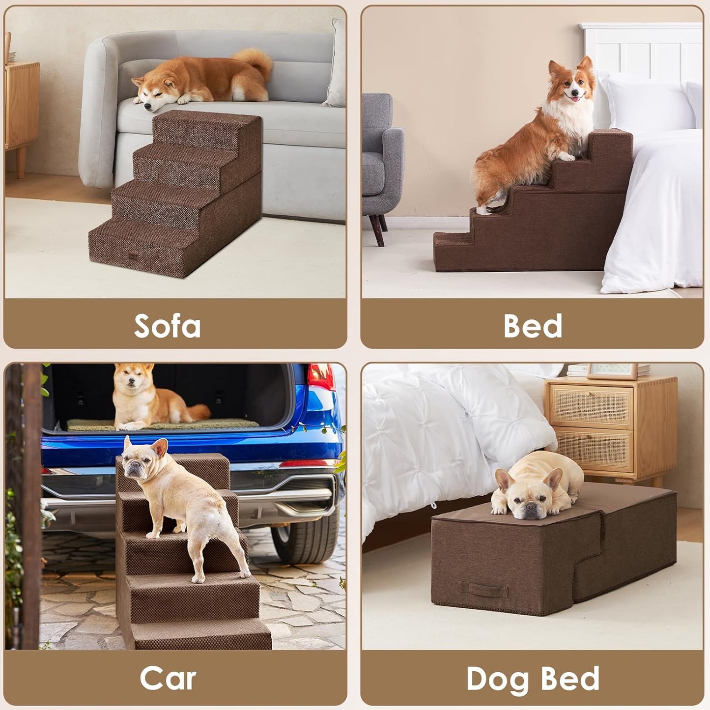 EHEYCIGA Dog Stairs for High Bed 22.5" H, 5-Step Dog Steps for Bed, Pet Steps for Small Dogs and Cats, Non-Slip Balanced Pet Ramp Indoor, Grey