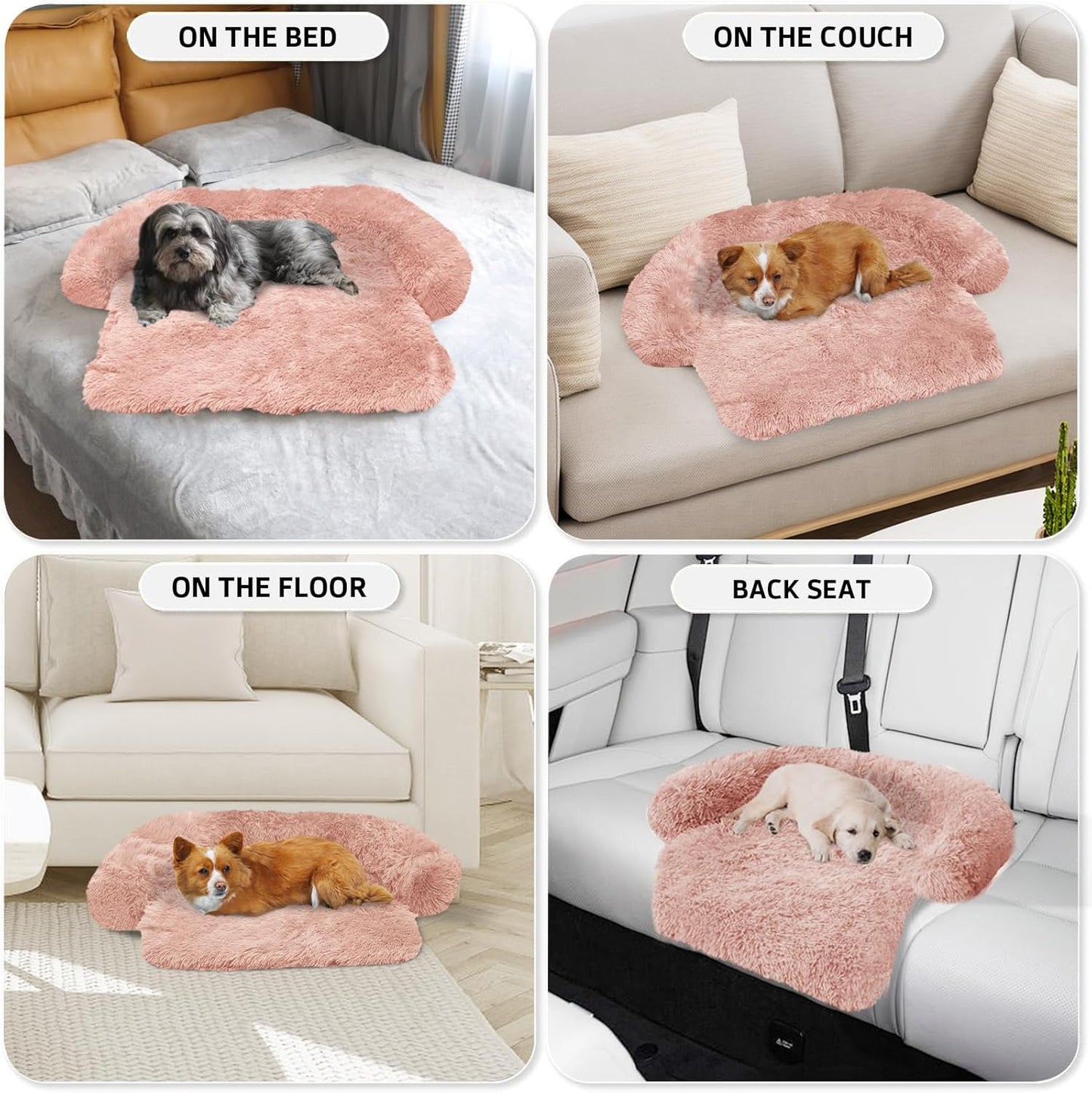 Calming Dog Bed Fluffy Plush Dog Mat for Furniture Protector with Removable Washable Cover for Large Medium Small Dogs and Cats (Large, Light Grey)