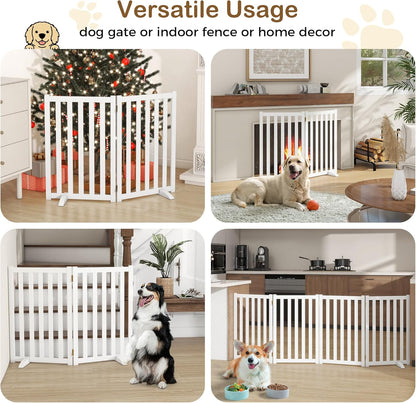 36" Height Extra Tall Freestanding Pet Gate, Solid Wood Folding Safety Fence Wooden Dog Gate with 2 PCs Support Feet Ideal for Stairs, Doorways, Halls, Kitchens, Heavy Duty Gates, 3 Panels, Oak