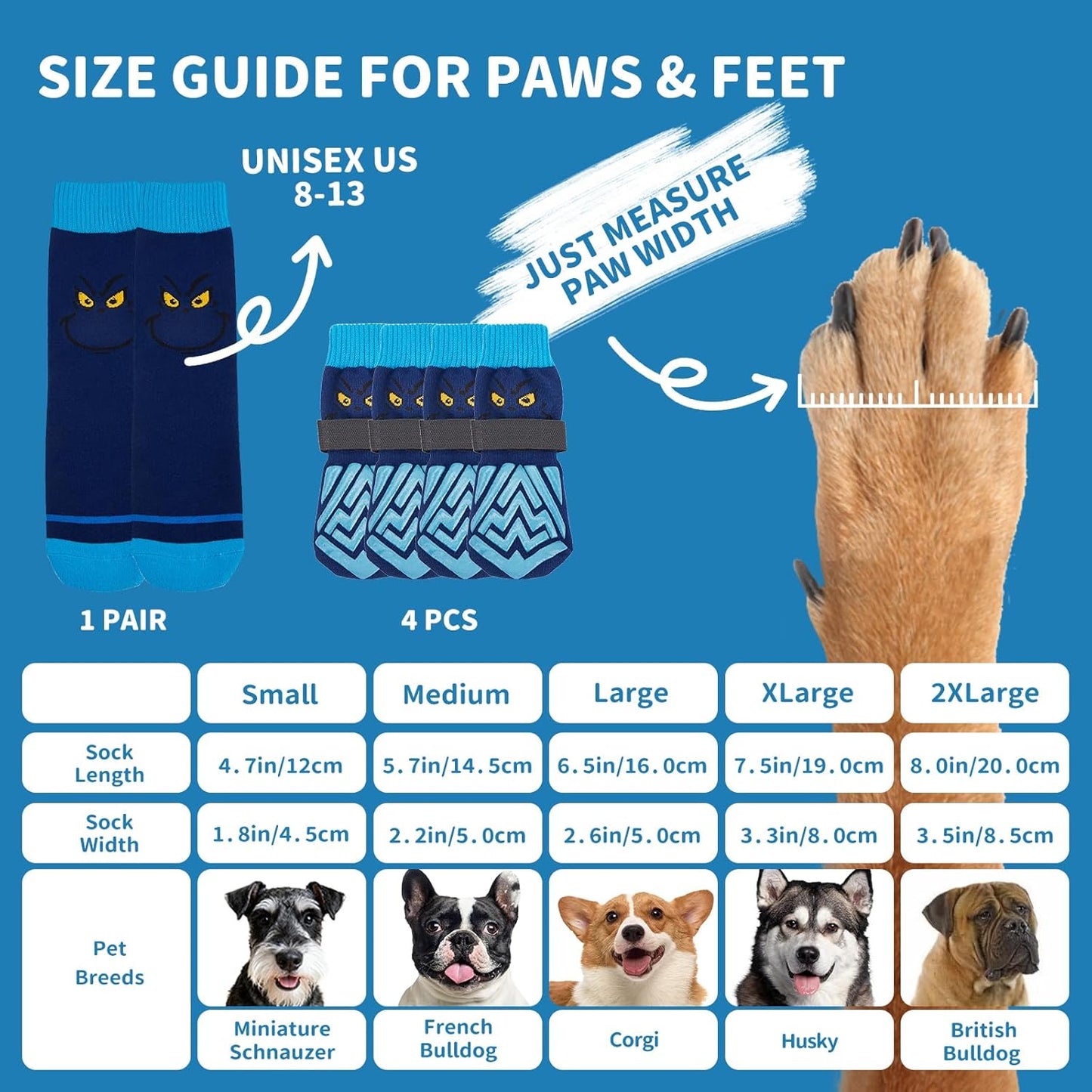 Non-Slip Dog Socks & Owner Sock Set- Extra-Grip, Paw Protection for Senior & Active Dogs(Grey,L)