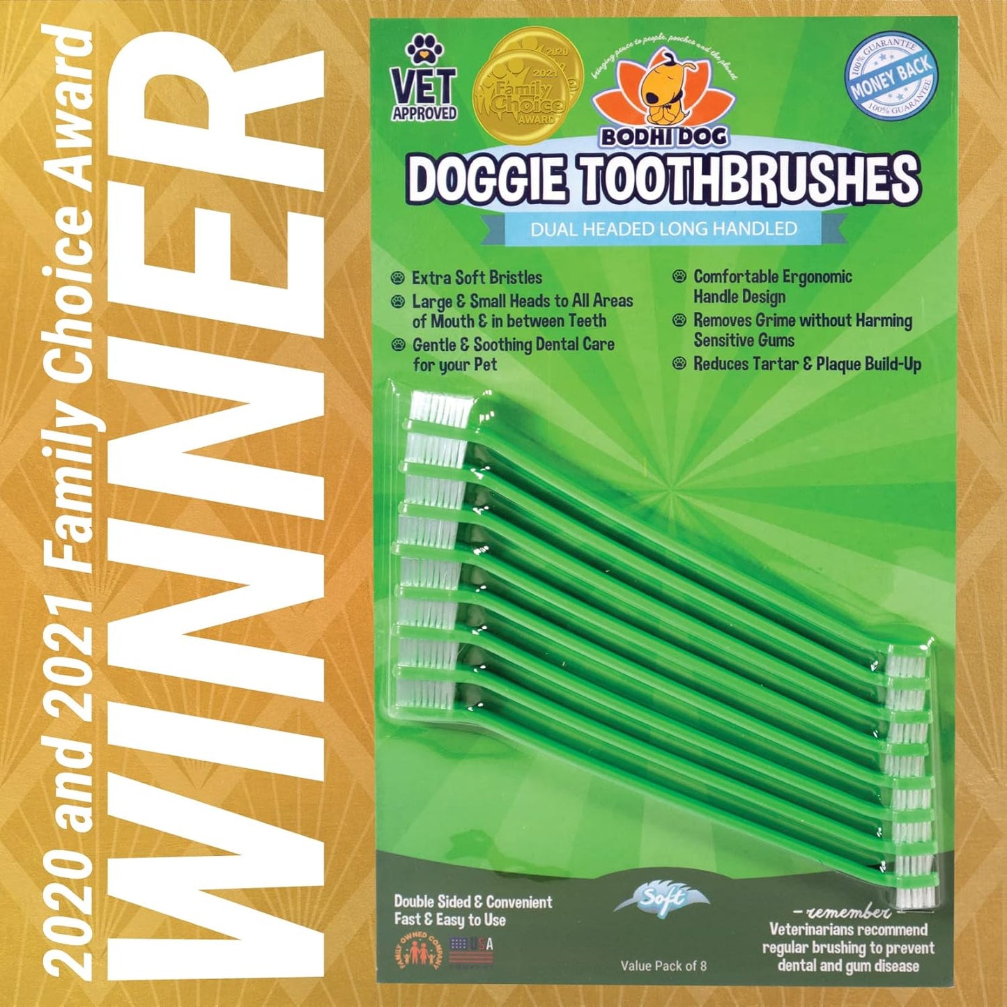 Bodhi Dog Toothbrush Combo Pack - Soft Finger & Dual-Ended Brushes - Gentle Bristles for Dogs & Cats - Easy Teeth Cleaning (6 Long & 6 Finger)