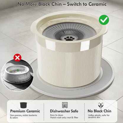 No Spill Ceramic Dog Water Bowl, Large Capacity Slow Drinking Bowl with Floating Disk & Filter, Heavy Duty Anti-Slip Bowl for Small to Medium Dogs, Cats & Multi-Pet Homes Indoor