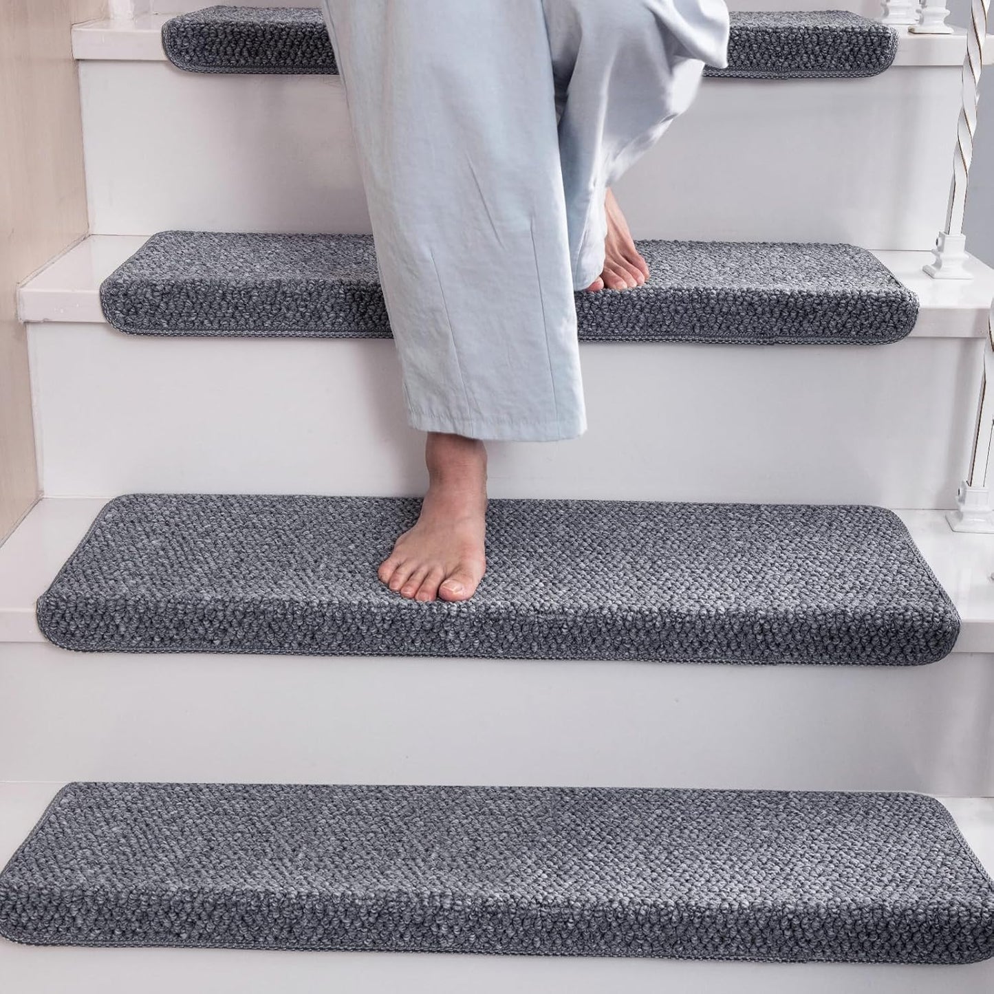 Bullnose Carpet Faux Sisal Stair Treads | Set of 14 | Stair Treads for Wooden Steps Indoor Anti Slip Braided Staircase Protector Pet Friendly Rugs Covers 9.44" X 29.5"x 1.9",Golden