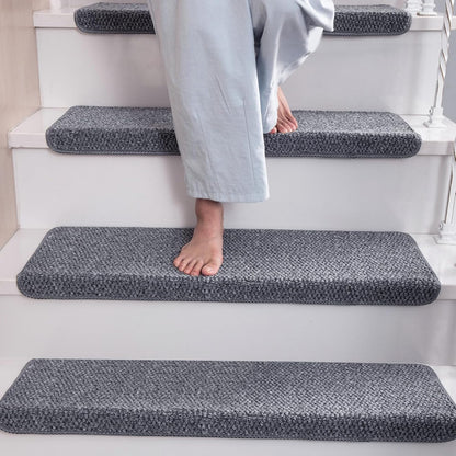 Bullnose Carpet Faux Sisal Stair Treads | Set of 14 | Stair Treads for Wooden Steps Indoor Anti Slip Braided Staircase Protector Pet Friendly Rugs Covers 9.44" X 29.5"x 1.9",Golden