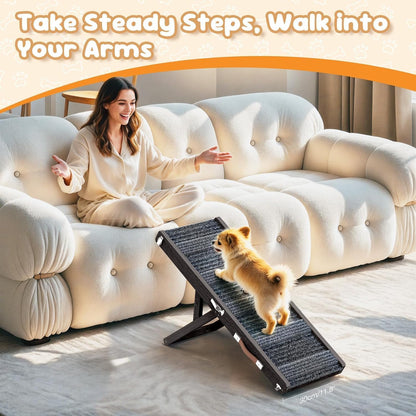 Pawaboo Foldable Dog Ramp, Small Dog Ramp for Couch, 4 Adjustable Height from 13'' to 21", Stable Pet Steps with Non-Slip Pad, Portable Pet Ramps Use for Couch Sofa Stairs, Wood