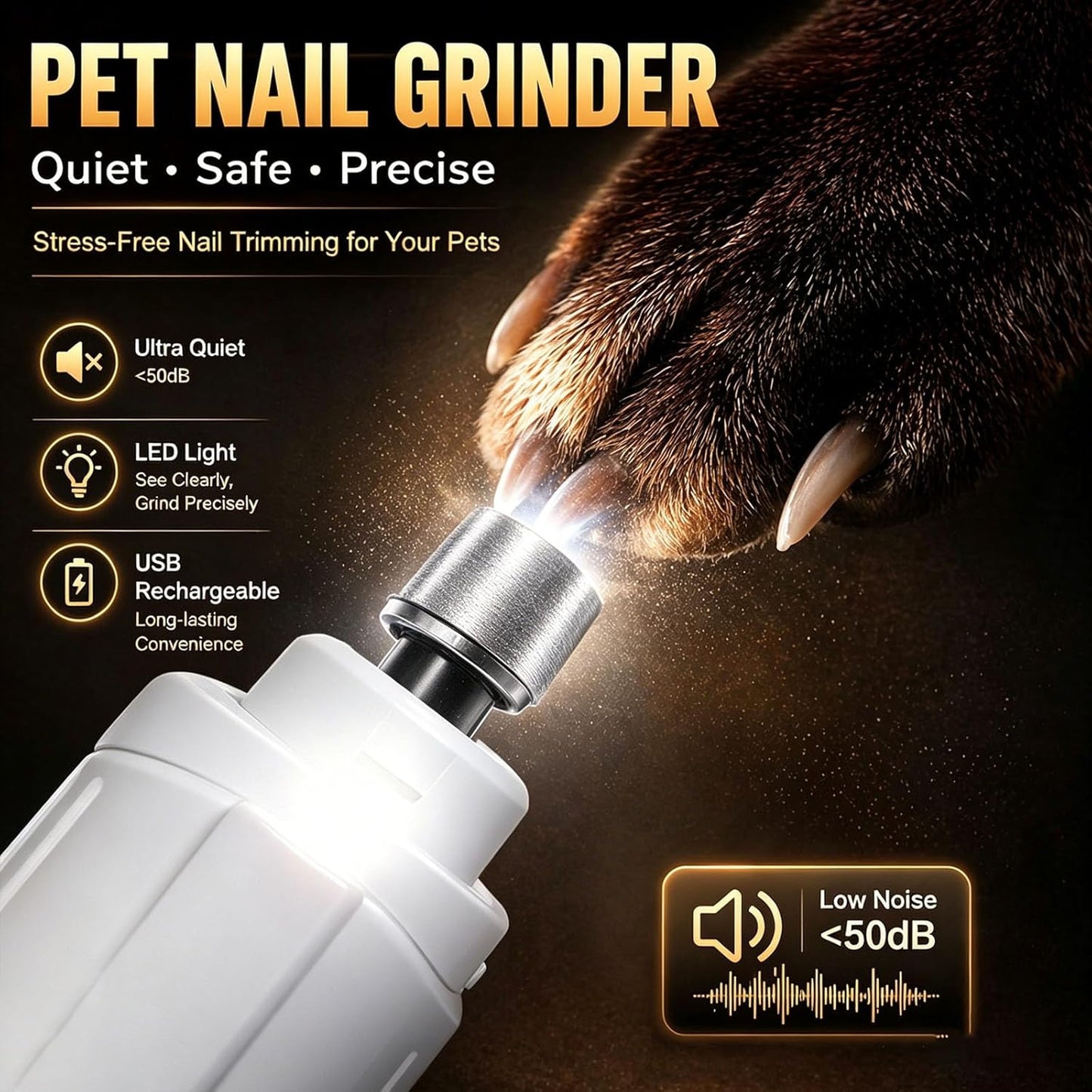 2-in-1 Dog Nail Grinder & Dog Nail Clippers Trimmers for Large Medium Small Dogs Cats Pets Claw Trimmer with LED Lights (White)